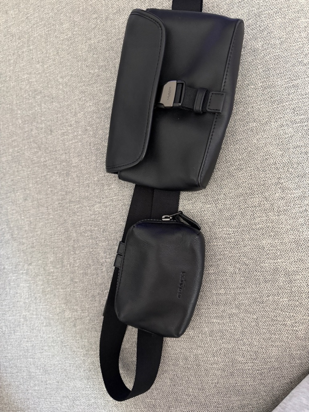 COACH Black Leather Belt Bag with Buckle Accent